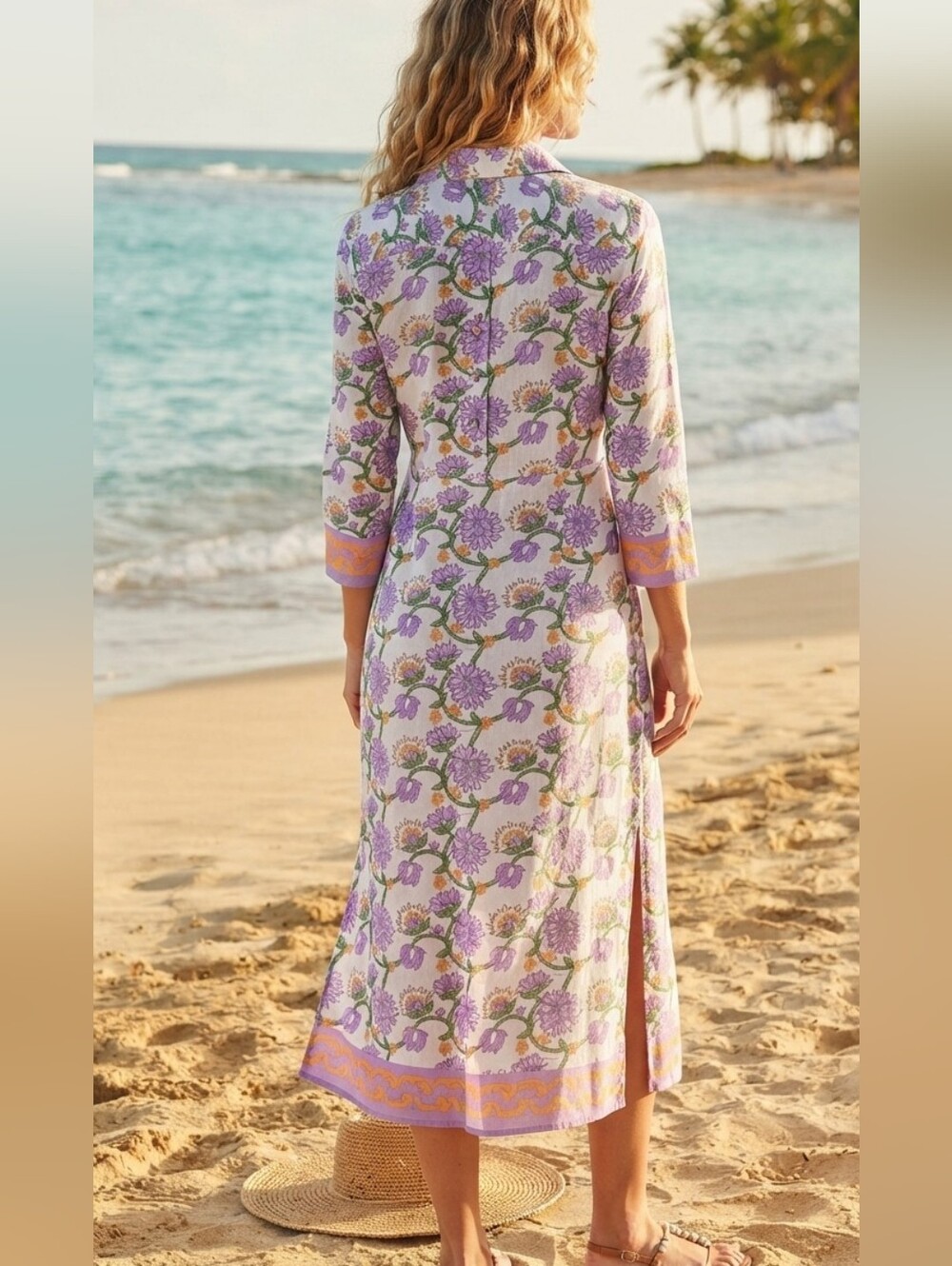 NWT Calypso St. Barth Floral Button-Front Border Print Maxi Shirt Dress Duster - Picture 4 of 7